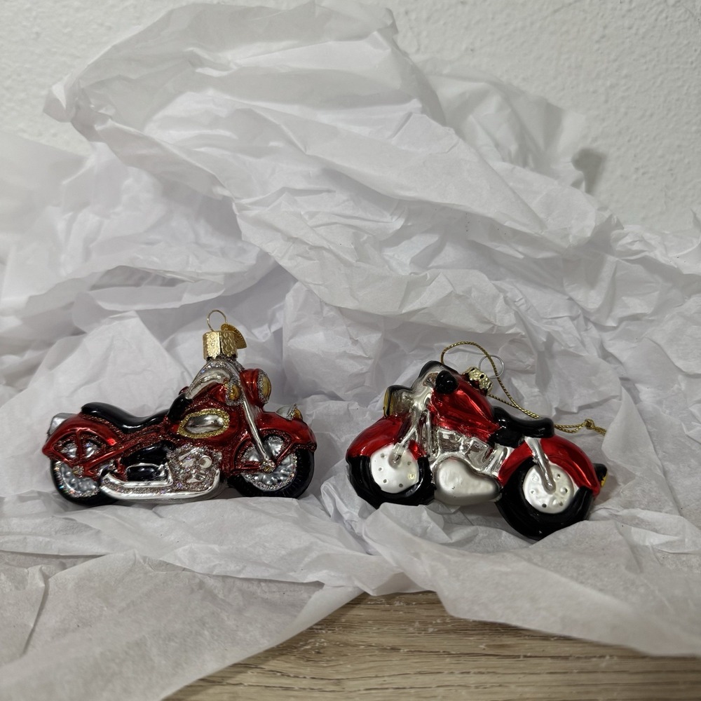 Blown Glass Red Motorcycle Christmas Tree Ornament Set Of 2 Old World Christmas‎